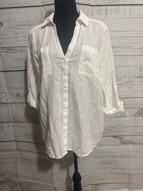 Vince Camuto White Button-Down Linen Shirt